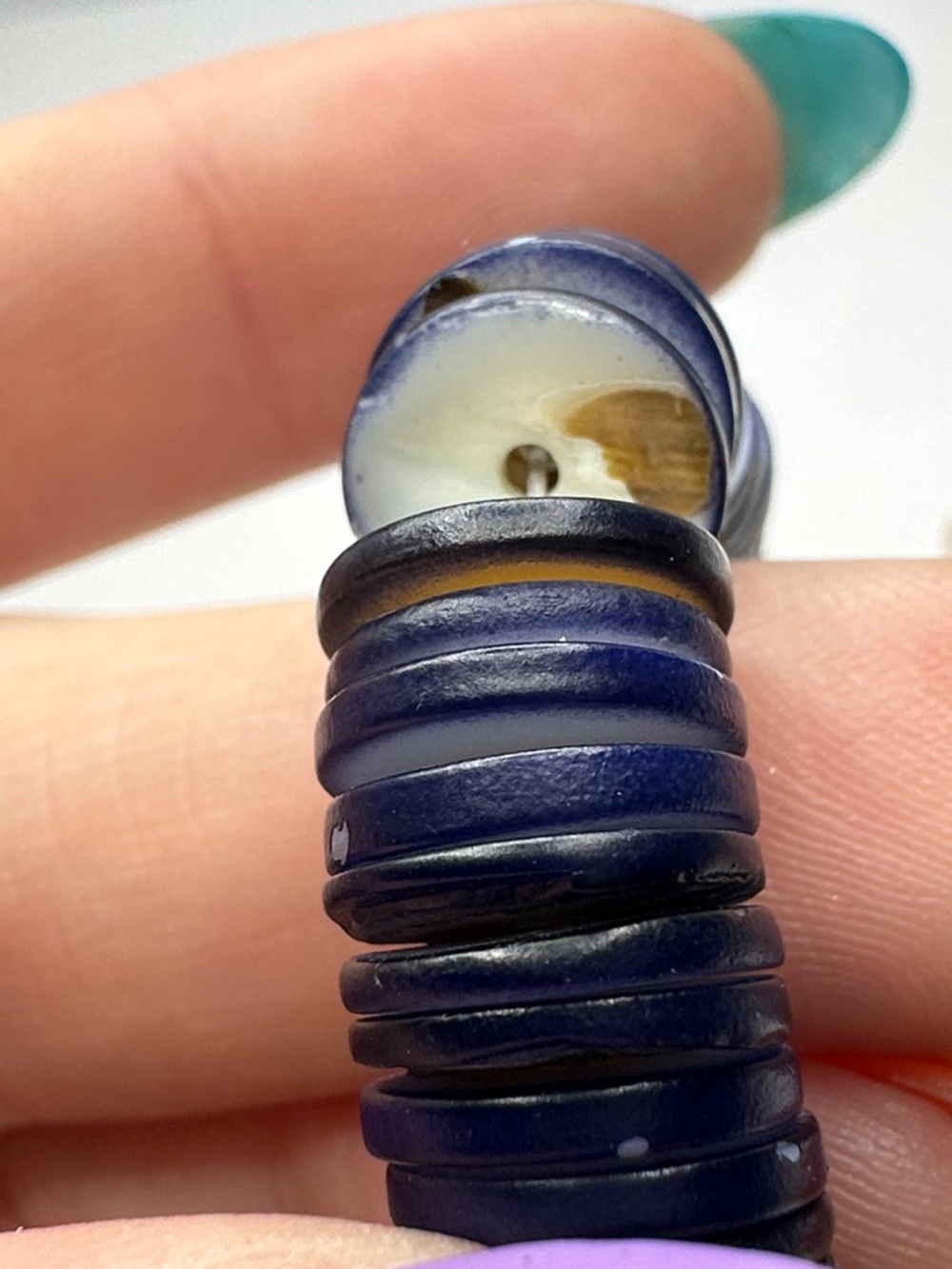 Gold Paperclip Chain Necklace with Navy Shell Disc Beads - Picture 2 of 6